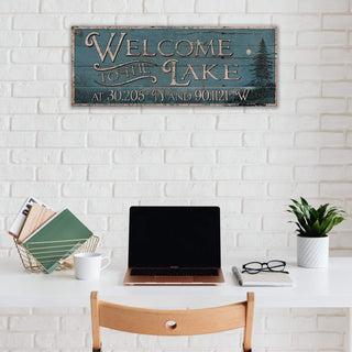 Welcome to Lake Coordinates Sign - Wood & Metal Wall Art Wood & Metal Wall Art Out West Design