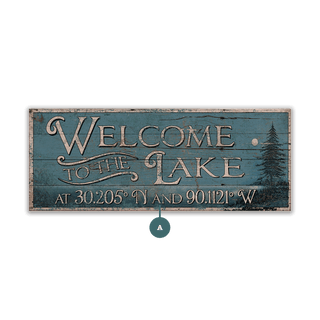 Welcome to Lake Coordinates Sign - Wood & Metal Wall Art Wood & Metal Wall Art Out West Design Wood 16" x 7"