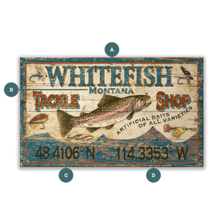 Trout Tackle Sign - Wood & Metal Wall Art Wood & Metal Wall Art Out West Design Wood 14" x 8"