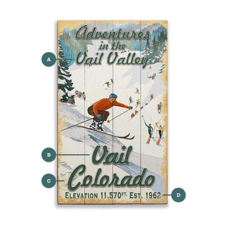 Retro Ski Adventures - Wood & Metal Wall Art Wood & Metal Wall Art Out West Design Wood 8" x 14"
