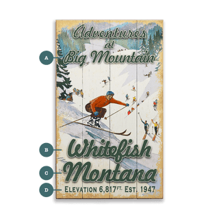 Retro Ski Adventures - Wood & Metal Wall Art Wood & Metal Wall Art Out West Design Wood 8" x 14"