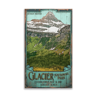 Reynolds Mountain at Glacier National Park: Distressed Finish - Wood & Metal Wall Art Wood & Metal Wall Art Out West Design Wood 8" x 14"