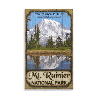 Mount Rainier National Park Est. 1899 - Wood & Metal Wall Art Wood & Metal Wall Art Out West Design Wood 8" x 14"