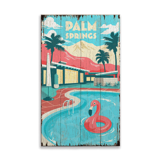 Palm Springs Pool: Distressed - Wood & Metal Wall Art Wood & Metal Wall Art Out West Design Wood 8" x 14"