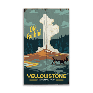 Old Faithful Yellowstone National Park - Wood & Metal Wall Art Wood & Metal Wall Art Out West Design Wood 8" x 14"