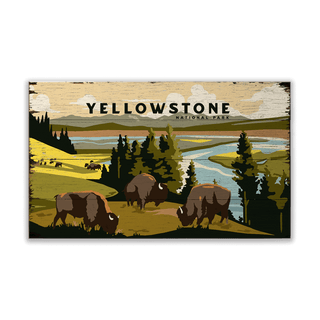 Bison Meadow Yellowstone National Park - Wood & Metal Wall Art Wood & Metal Wall Art Out West Design Wood 14" x 8"