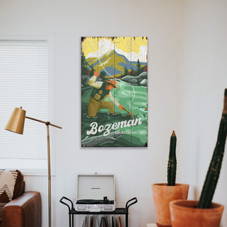 Vintage Fly Fishing River Scene: Distressed Finish - Wood & Metal Wall Art Wood & Metal Wall Art Out West Design