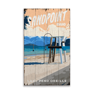 City Beach Scene: Distressed Finish - Wood & Metal Wall Art