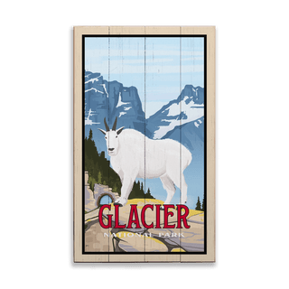Mountain Goat at Glacier National Park: Smooth Finish - Wood & Metal Wall Art Wood & Metal Wall Art Out West Design Wood 8" x 14"