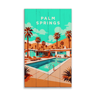 Palm Springs Pool Scene: Smooth Finish - Wood & Metal Wall Art Wood & Metal Wall Art Out West Design Wood 8" x 14"