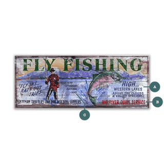 Big River Fly Fishing - Wood & Metal Wall Art Wood & Metal Wall Art Out West Design Wood 16" x 7"