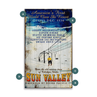 First Class Ski Resort - Wood & Metal Wall Art Wood & Metal Wall Art Out West Design Wood 8" x 14"