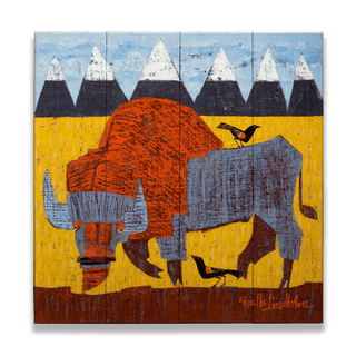 Big Sky Bison - Wood & Metal Wall Art Wood & Metal Wall Art Shelle Lindholm Wood 10.5" x 10.5"