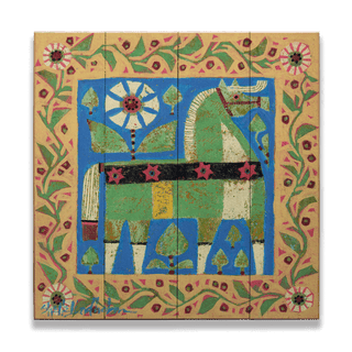 Green Dala Horse - Wood & Metal Wall Art Wood & Metal Wall Art Shelle Lindholm Wood 10.5" x 10.5"