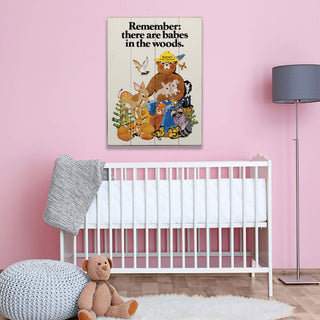 Smokey Bear 1972 Babes In The Woods - Wood & Metal Wall Art Wood & Metal Wall Art Smokey Bear