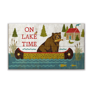 On Lake Time Fishing Bear - Wood & Metal Wall Art