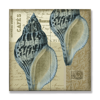 Indigo Shells: Whelk Pair - Wood & Metal Wall Art Wood & Metal Wall Art Suzanne Nicoll Wood 10.5" x 10.5"