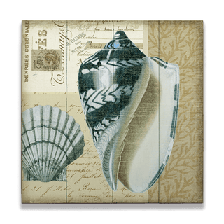 Indigo Shells: Scallop and Olive - Wood & Metal Wall Art Wood & Metal Wall Art Suzanne Nicoll Wood 10.5" x 10.5"