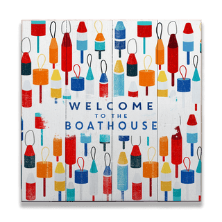 Beach House Buoy Welcome: Square - Wood & Metal Wall Art Wood & Metal Wall Art Meissenburg Designs Wood 10.5" x 10.5"