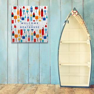 Beach House Buoy Welcome: Square - Wood & Metal Wall Art Wood & Metal Wall Art Meissenburg Designs