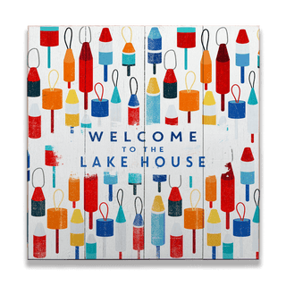 Lake House Buoy Welcome: Square - Wood & Metal Wall Art Wood & Metal Wall Art Meissenburg Designs Wood 10.5" x 10.5"