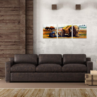American Bison: 3-Piece Wood & Metal Wall Art Metal Box Wall Art Ed Anderson
