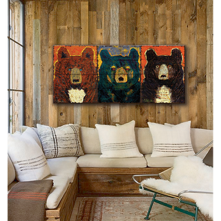 Bear Necessities: Colors of the Wild Triptych - Wood Plank Wall Art Wood & Metal Wall Art Shelle Lindholm
