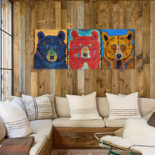 Bear Necessities: Bear Council Triptych - Wood Plank Wall Art Wood & Metal Wall Art Shelle Lindholm